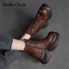 Bottines en cuir véritable pour femmes, bottines à plateforme avec fermeture éclair latérale, à la mode, à fond épais