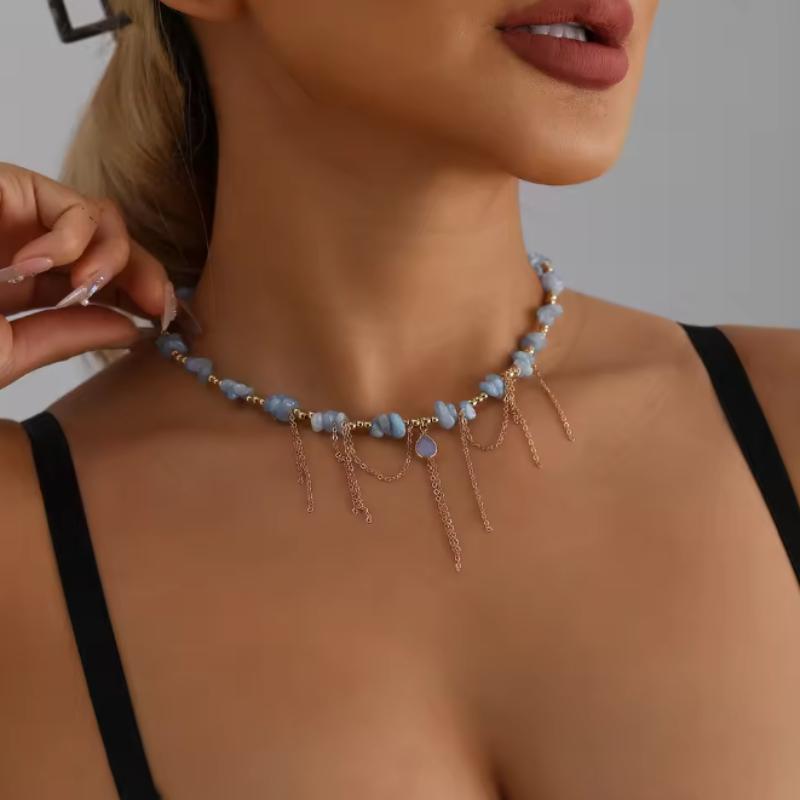 Trend Drip Shaped Beaded Chain Necklace, Women's Instagram Personalized Festival Party Accessories Gift