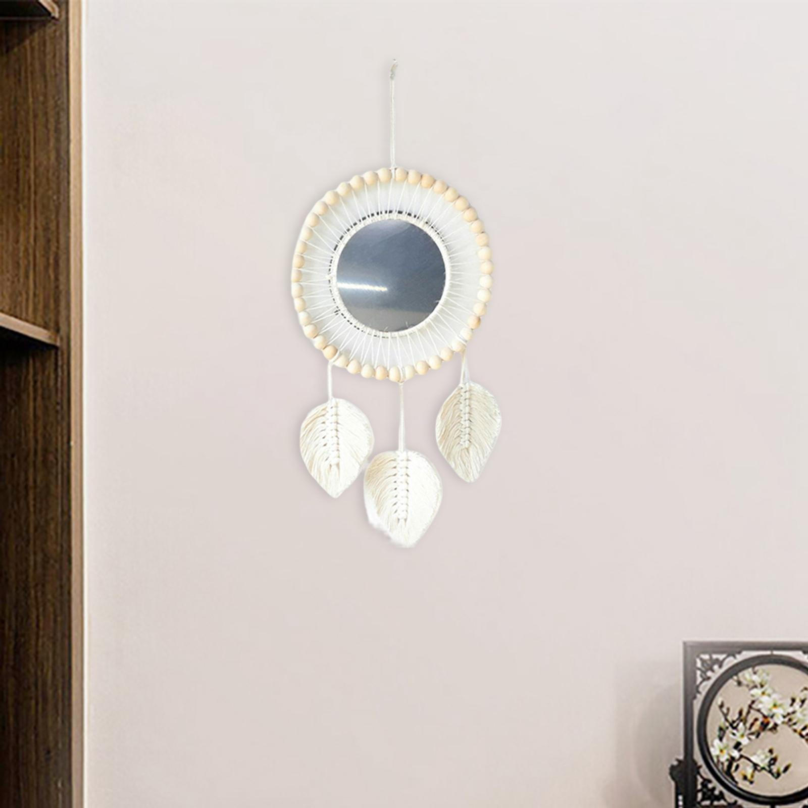 

Bohemian Boho Round Mirror Bead Bedroom Macrame ing Wall for Apartment Ornament 48cm White