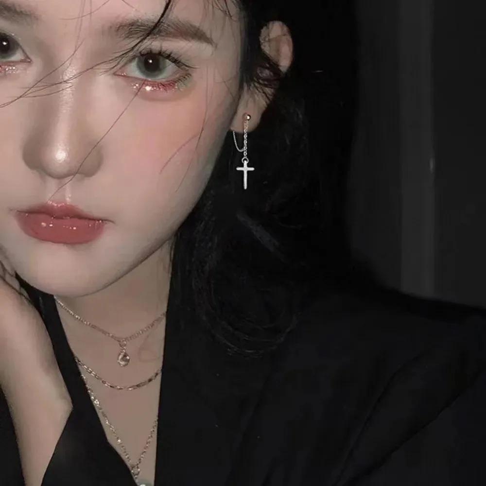 Punk Cross Drop Earrings for Women Men Gothic Hip Hop Long Tassel Hanging Earring Jewelry Gift Bijoux