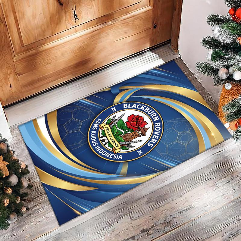 Blackburn Rovers Football Print Crystal Velvet Rug, Comfortable Water Absorbent Non Slip Indoor Floor Carpet