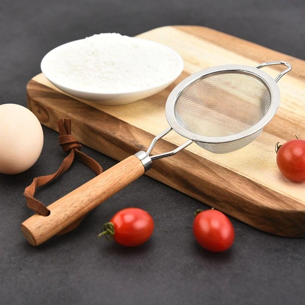 Wooden Handle Juice Tea Strainer 304 Stainless Steel Filter Spoon Fishing Spoon Sugar