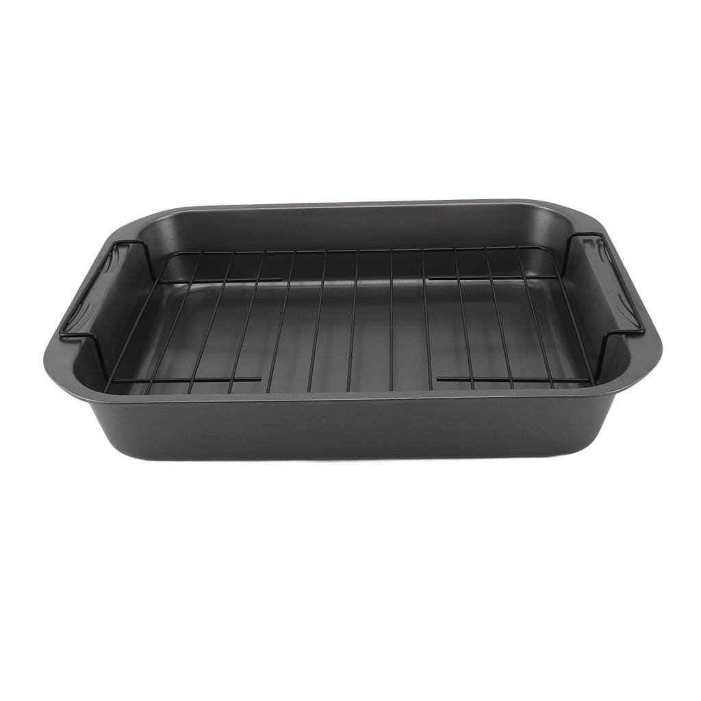 Roast Pan with Rack Rectangle Broiling Pan Carbon Steel Iron Handle Anti Stick Dishwasher Safe Baking Pan for Turkeys