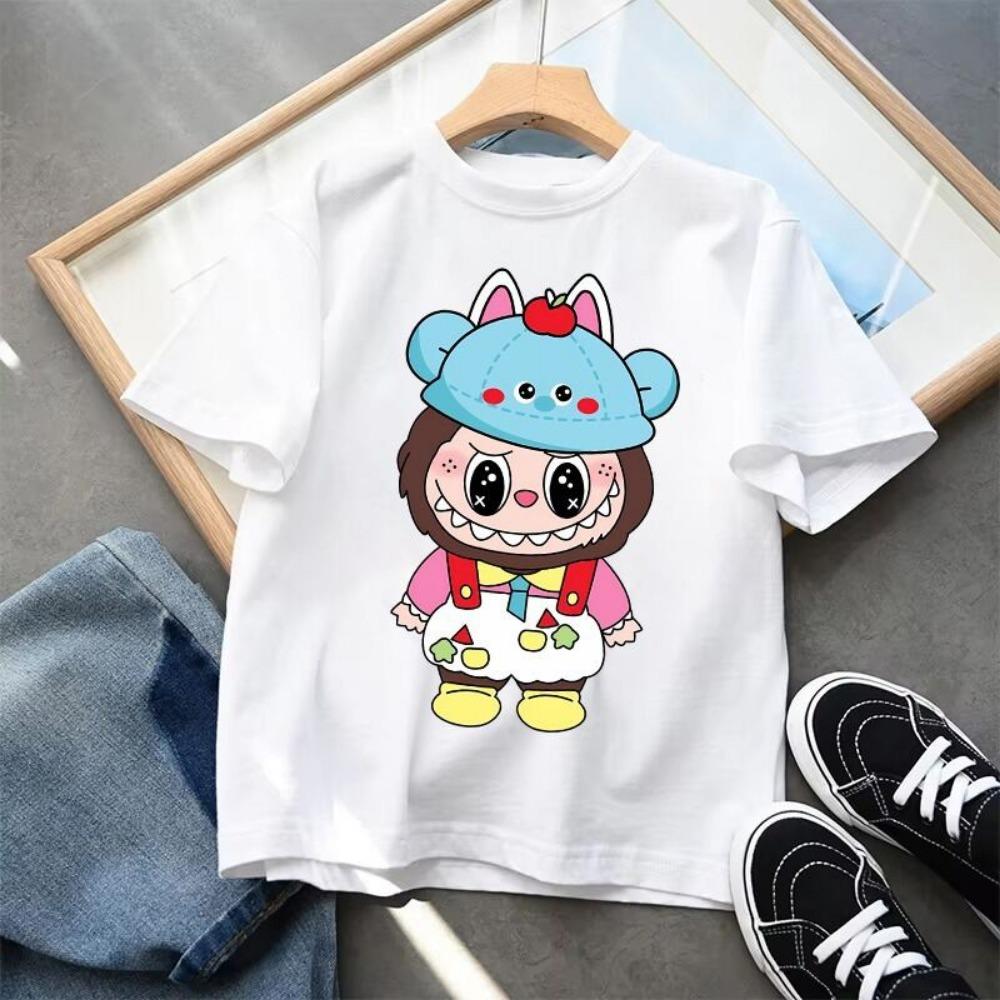 Labubu Cartoon Children's Short Sleeved T-shirt Casual Top Unisex Summer Round Neck Printed Girls' Clothing