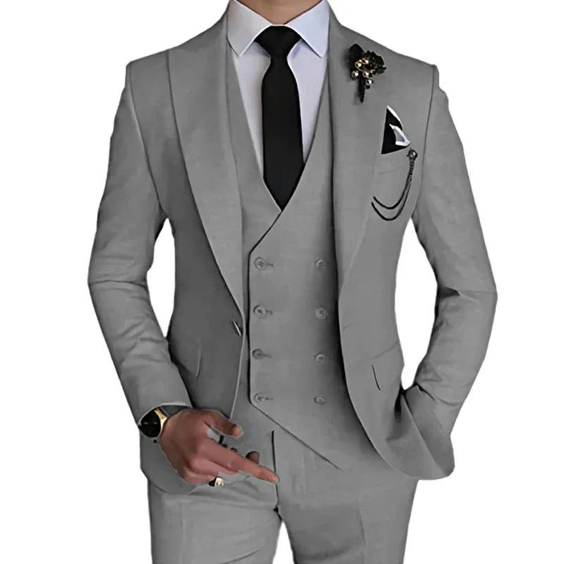 Moda Uomo Tempo libero Boutique Fibbia Singola Slim Fit Abito da Sposa Completo 3 Pezzi Blazer Giacca Gilet Pantaloni Pantaloni Cappotto