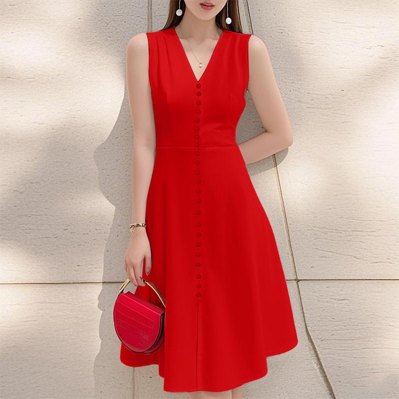 

ZANZEA Женское повседневное летнее платье без рукавов с V-образным вырезом 4XL красный