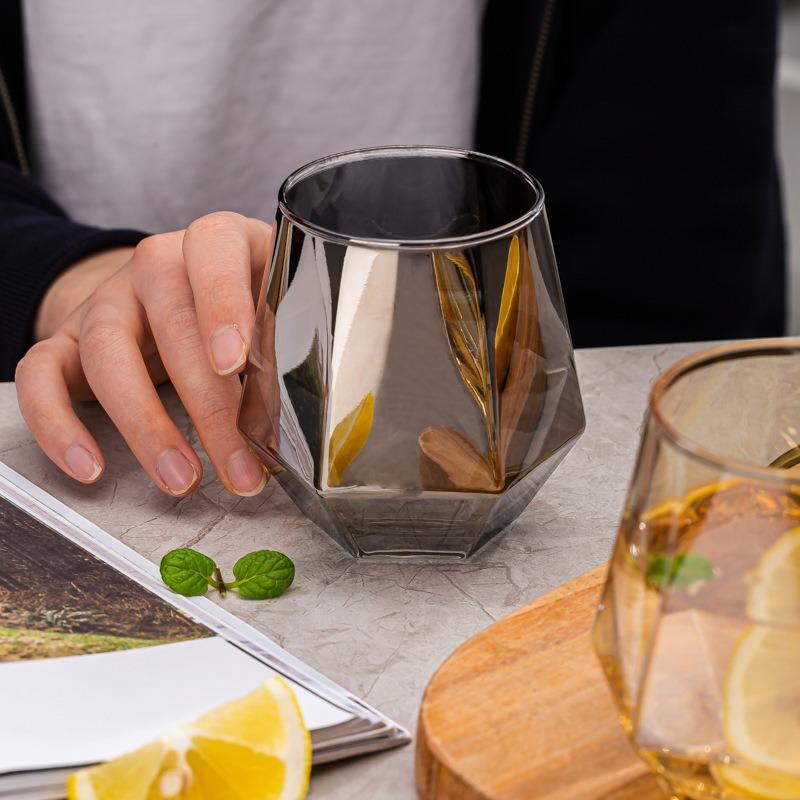 Sześciokątny przezroczysty szklany kubek na wodę o geometrycznym kształcie, domowy kubek na wodę, kubki na śniadanie i mleko, szklanka na koktajle na imprezy i do wina