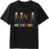 Adult Boys Teeshirt Round Neck Tshirt Daily Wear Skeletons Dancing Rainbow Colors Dare To Be Yourself Fashionable Teenagers Tops