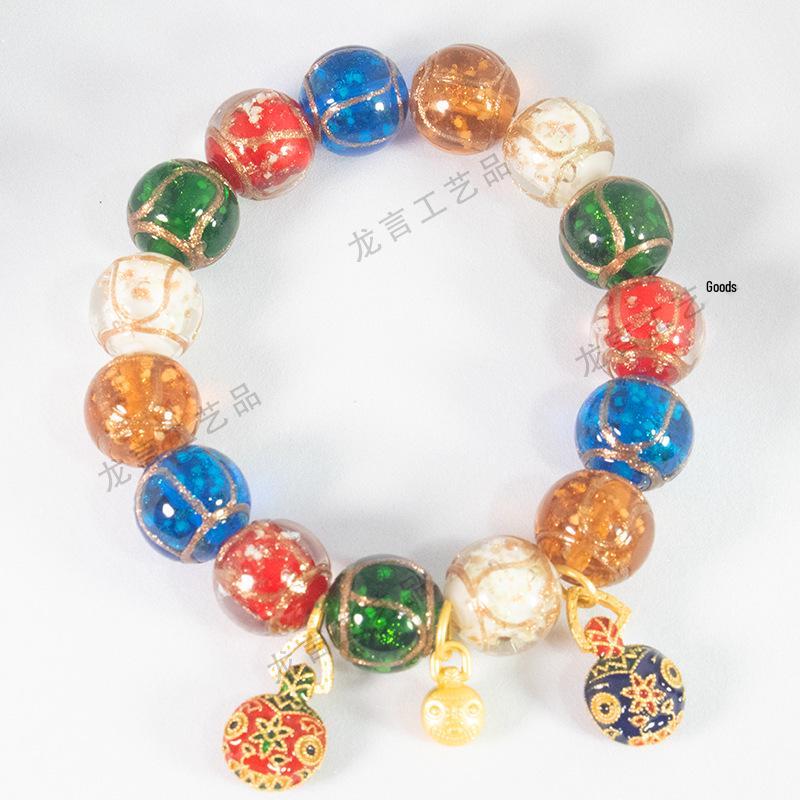 

Светящийся глазурованный браслет из пепла благовоний с золотыми и семицветными бусинами Long-lasting color embellishment (short)