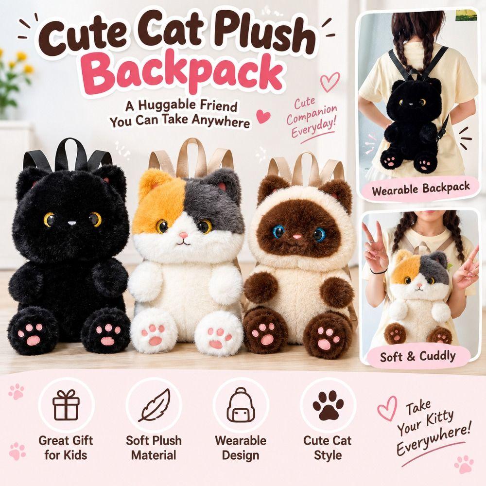 Soft Stuffed Animal Backpack Big Eyes Kitten Plush Doll New Cat Plush Backpack for Children