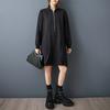DIMANAF 2025 Women Plus Size Autumn Shirt Dress Loose Casual Oversize Long Sleeve Vintage Dress Black Zipper