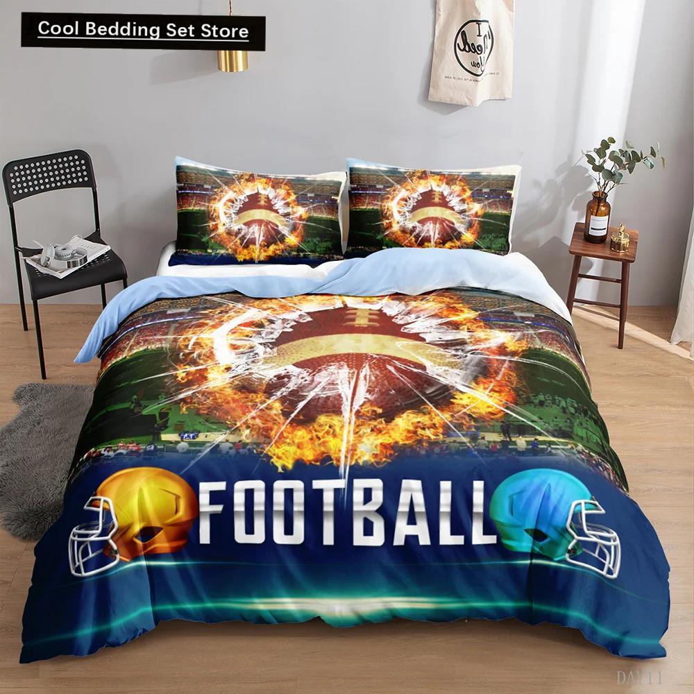 Juego de Funda Nórdica de Fútbol 3D Deportes Juego de Ropa de Cama de Fútbol Funda de Almohada para Niños Adolescentes Tamaño Doble Queen King Poliéster Funda de Edredón