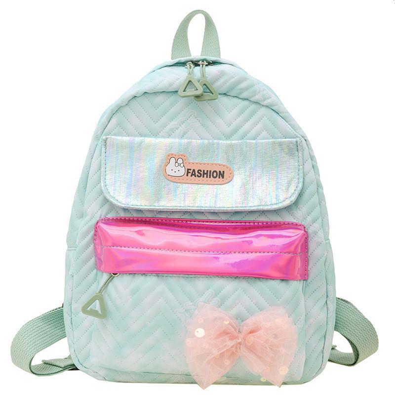Cute And Playful Bowknot Backpack For Children With Stylish Checkered Pattern зелёный
