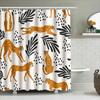 Modern Leopard Print Shower Curtain Black Gold Design With Palm Tree Leaf Pattern For Bathroom Decor 180 X 240 Cm |