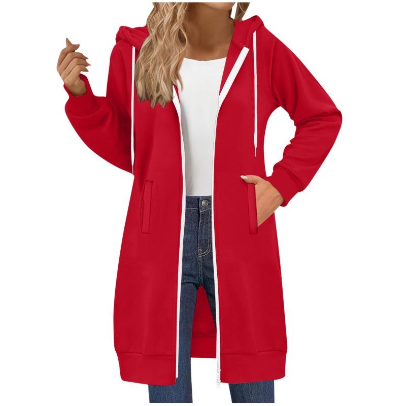Women's Long Sweatshirt Casual Versatile Drawstring Long Sleeve Hooded Jacket Pockets