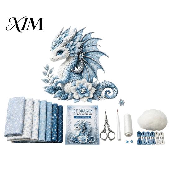 Screen Free Activity Dragon Patchwork DIY Kit, Fabric Sewing Kit with Artistic Crafting Materials Pre-cut Fabric, Beginner Craft for Handmade