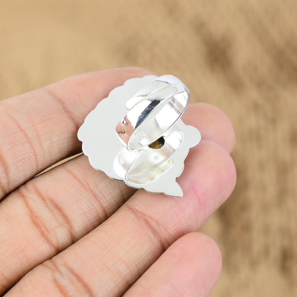 Memorial Day Sale 925 Silver Tiger's Eye Stone Promise Statement Ring Jewelry