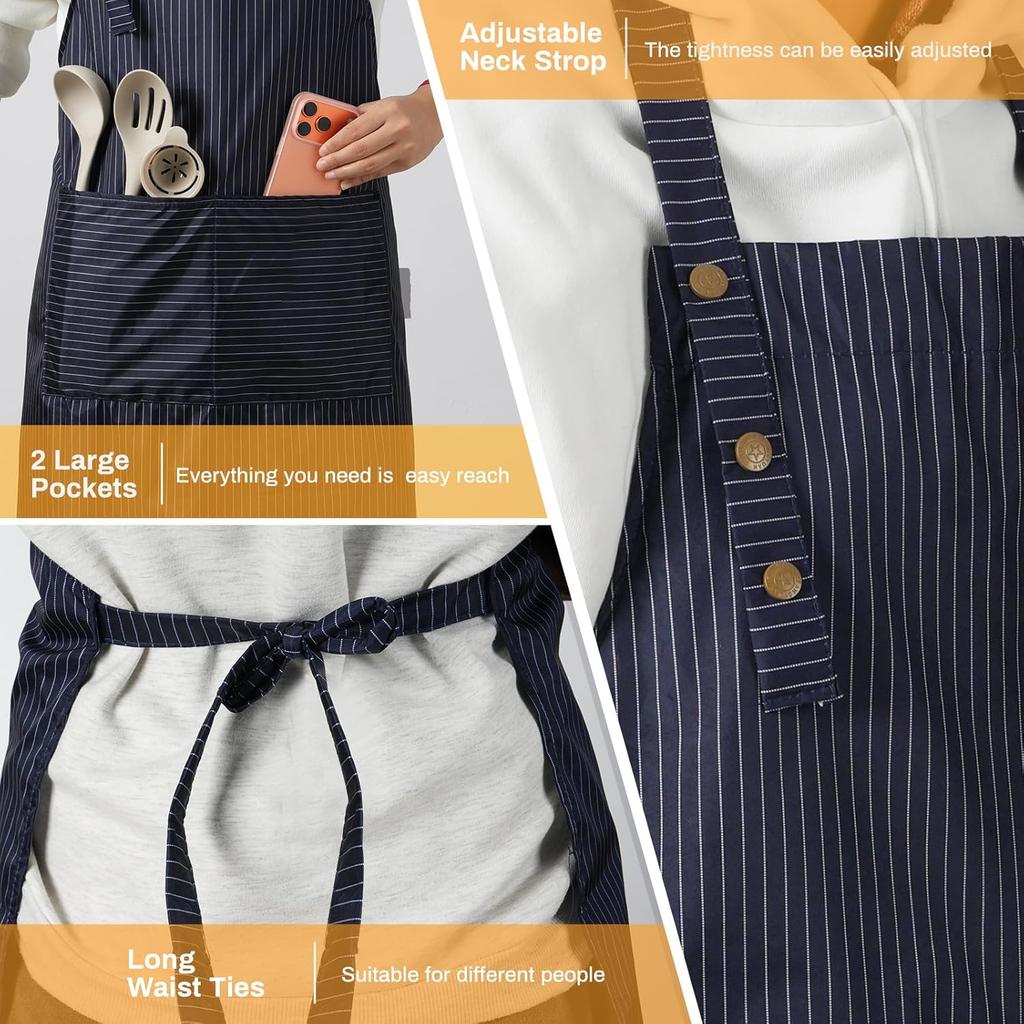 Adjustable Bib Apron Waterdrop Resistant with 2 Pockets Cooking Kitchen Aprons for Women Men Chef