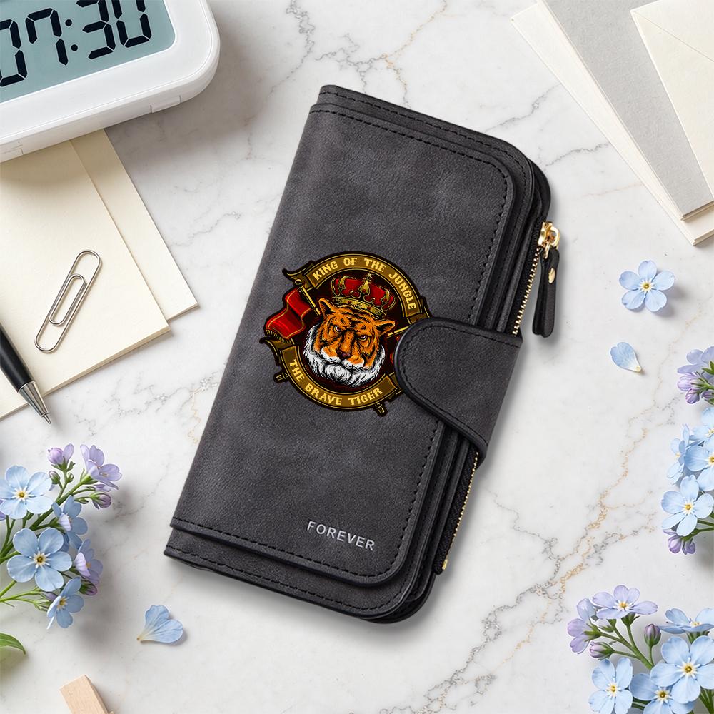 Men's Vintage Wallet Tiger Pattern Large Capacity Card Holder PU Leather Casual Long Purse for Daily Use