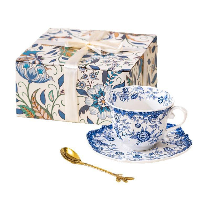 Retro Ceramic Blue And White Coffee Cup Set Ceramic High-End Exquisite Enamel Color Afternoon Tea Cup Light Luxury High