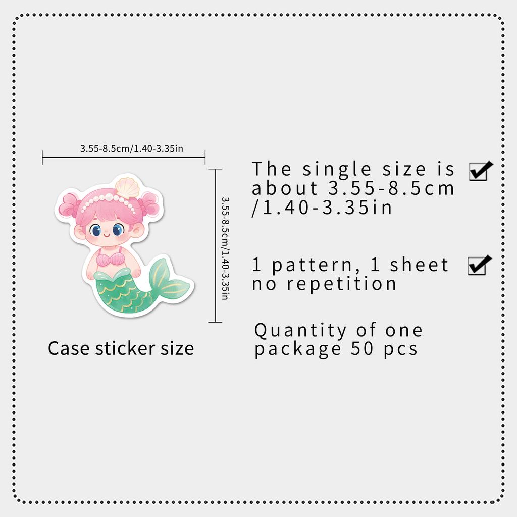 50 PCS Disney Cute Fairy Tale Mermaid Doodle Stickers for Mobile Phones Guitar Helmets Toys Notebook Stationery