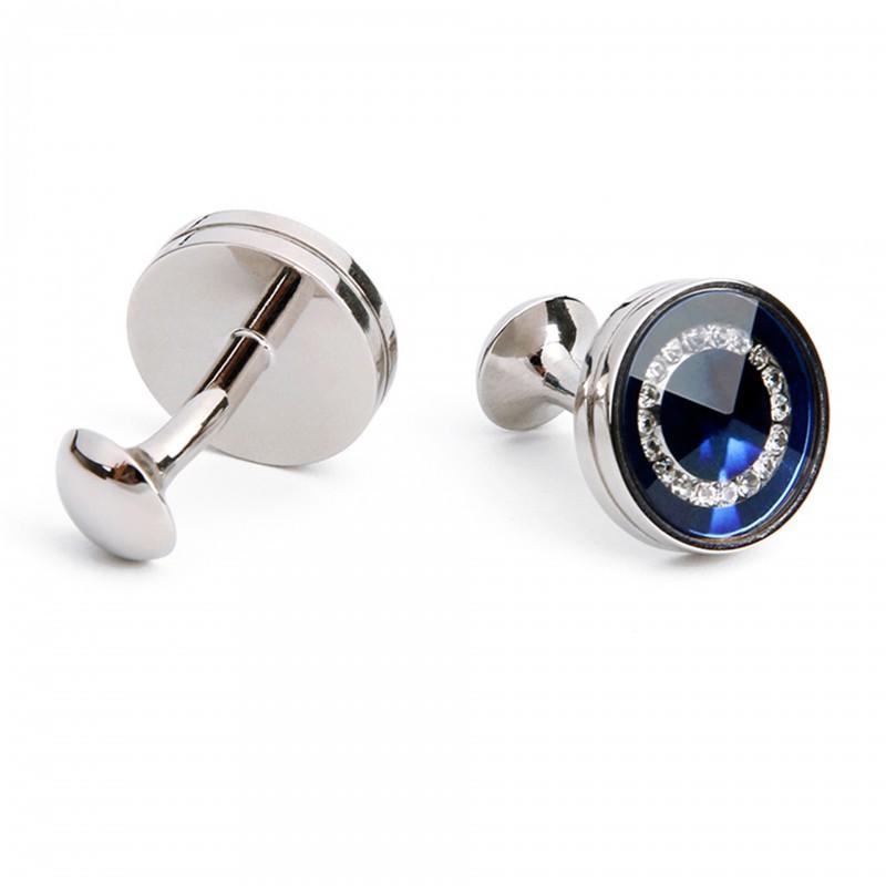 Vintage Blue Diamond-encrusted Round Silver Men s Cufflinks copper