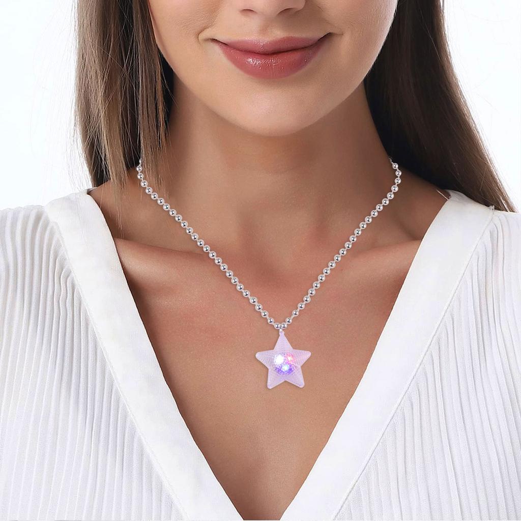 Light Up Star Necklace 3D Star Necklace LED Light Necklace Decoration Family Party Favor Classroom Exchange Gifts