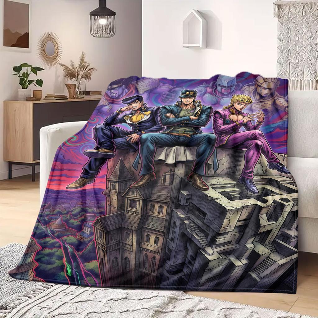 JOJO New 2D Print Flannel Blanket, Anime Graphic for Sofa Bed, Cozy Travel Picnic Essentials Wrap_LIAN