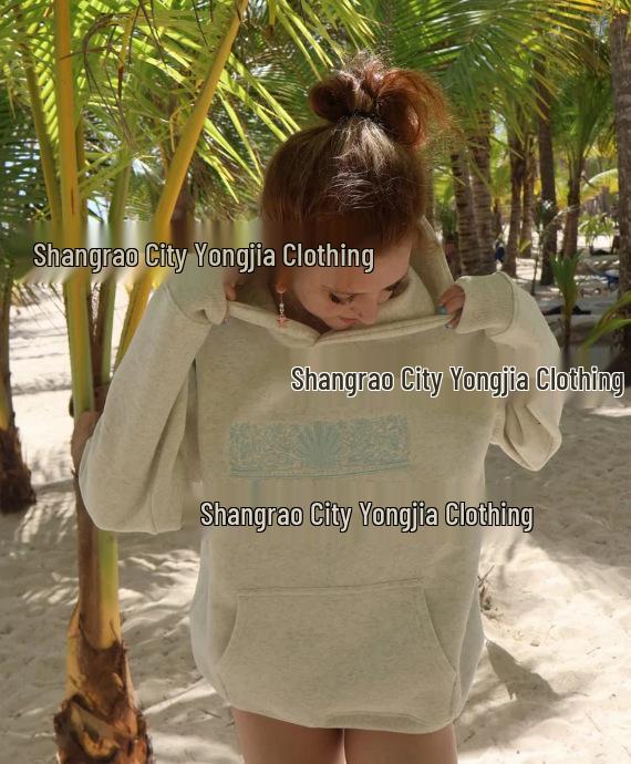 European & American Style Coconut Tree Print Drop Shoulder Ribbed Casual Women s Hoodie XS