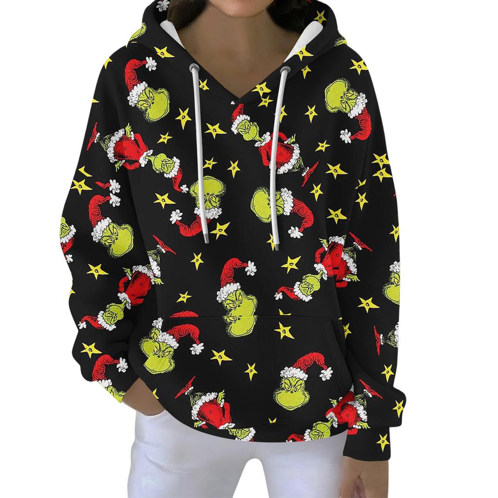 Christmas Hoodies For Women Funny Cute Printed Holiday Sweatshirt Winter Oversized Pullover Tops