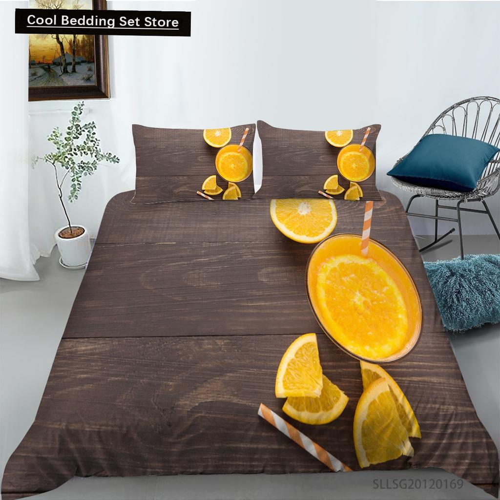 Kids Orange Duvet Cover King Queen Fruit Tangerine Bedding Set Tropical Botanical Comforter Cover 2/3pcs Polyester Quilt Cover