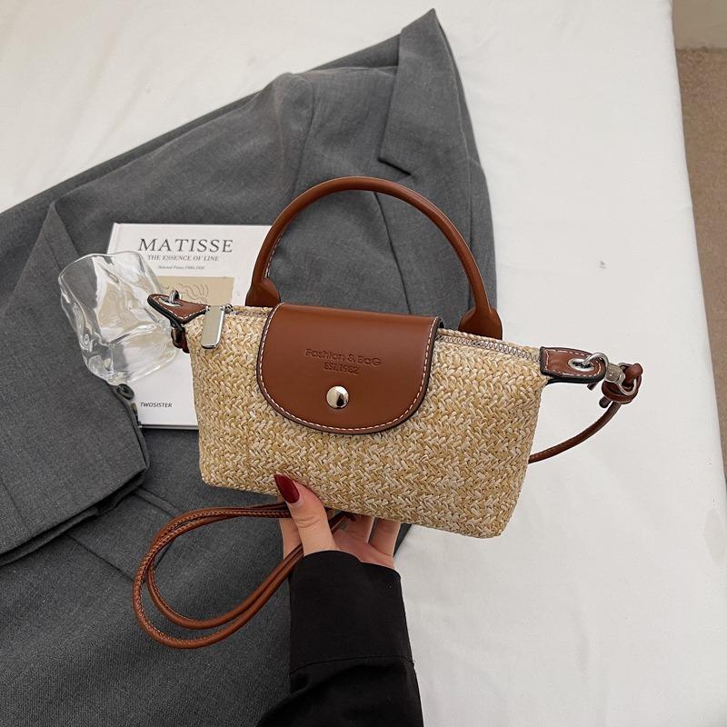 Contrasting Color Striped Dumpling Bag Women's New Seaside Vacation Bag Hand-held Woven Bag Shoulder Messenger Bag