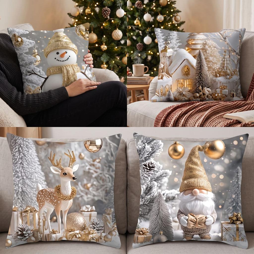 4 Pack Christmas Throw Covers, Decorative Cushion Cases for Home and Sofa Decoration