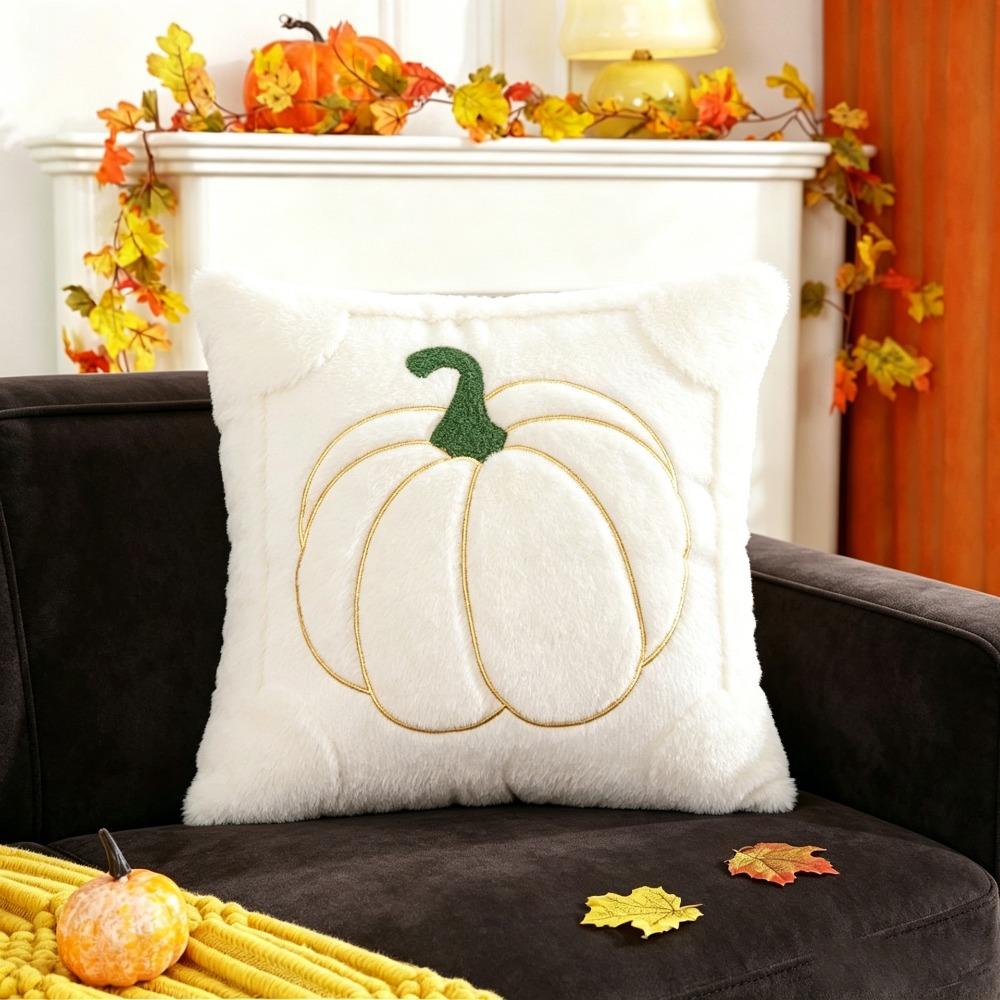 Soft Plush Fabric Throw Pillow Covers Pumpkin Pattern Faux Wool Cushions  Living Room Bedroom