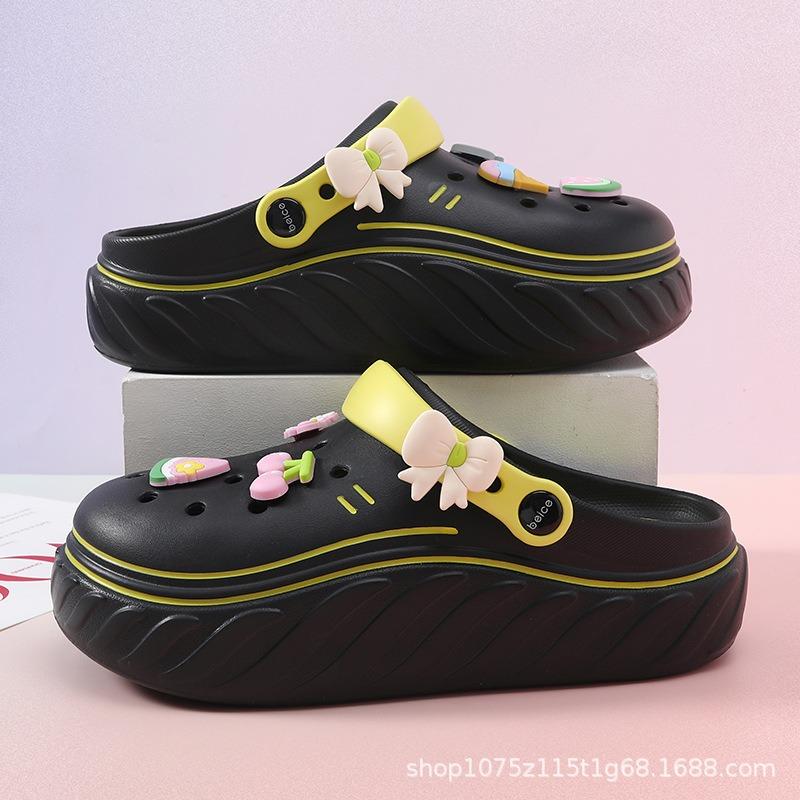 Summer New Women's Outer Hole Shoes Fashionable Versatile Thick-soled Non-slip Cool Slippers Eva Round Head