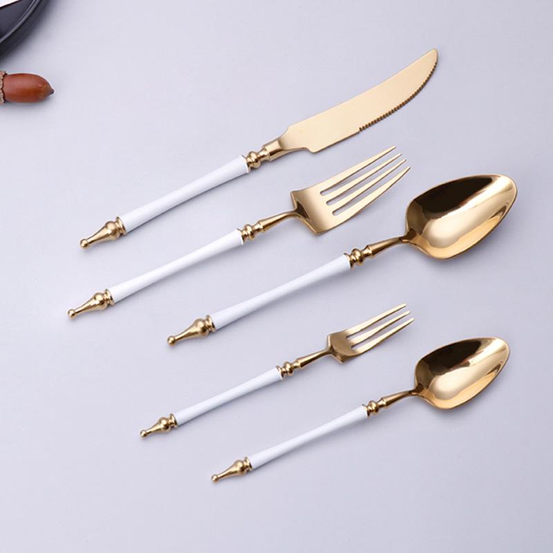 304 Stainless Steel Western Cutlery Set: Knife, Fork, Spoon, Coffee Spoon, Roman Column Design, European Style, 4-Piece