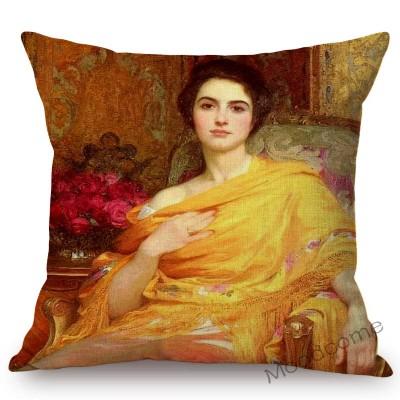 World Famous Painting Home Decorative Sofa Pillow Case Pre-Raphaelite Young Lady Vanity Oil Painting Art Linen Cushion Cover