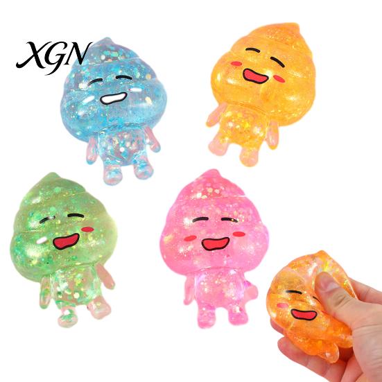 TPR Stress Ball 5Pcs Glitter Animal Sugar Anxiety Relief Clear Frog Anti-stress Toy Dog Cartoon Shit Squeeze Sensory Decompression