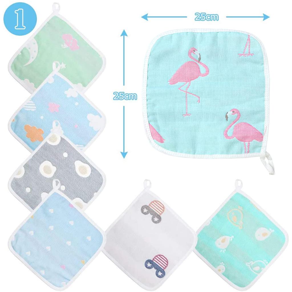 Set mit 7 Mullwindeln Baby Babygesicht Wendbar Hand Neugeborenes Babyparty Geschenk Taschentücher, Handtücher, Lätzchen, Kinderhandtücher, Handtücher, 100% Baumwolle, Sechslagig