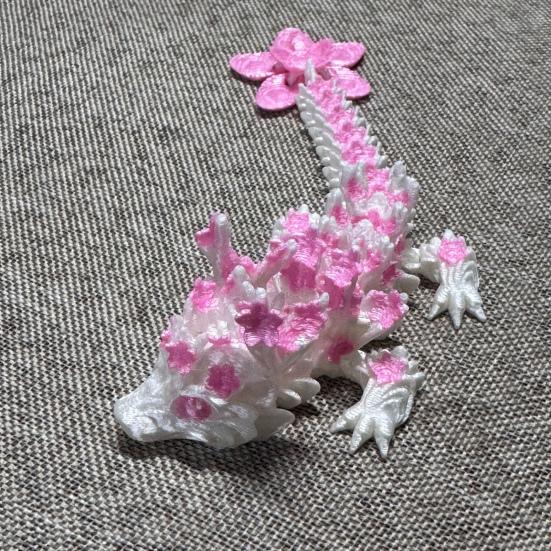 3D-printad Körsbärsblommadrake Figurin Rörliga Leder Blommande Drakstaty Stresslindring Fidget-leksak Skrivbordsdekoration Prydnad