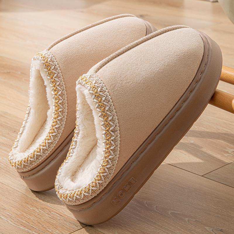 Fashion Winter Woman Slippers Plush Interior Anti Slip Sole Thick Bottom Embroider Fashion Warm Slippers Use Indoor Outdoor