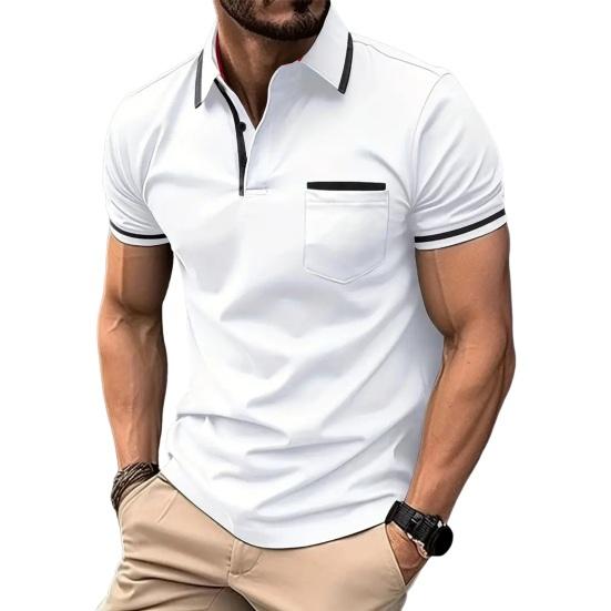 

Мужская летняя рубашка с короткими рукавами, облегающий крой, однотонный, с отложным воротником на пуговицах, нагрудным карманом, мягкий дышащий пуловер L белый