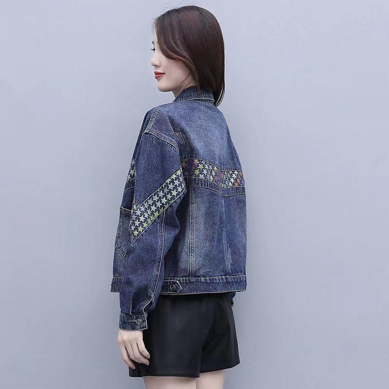Plus Size Denim Coat Women's Autumn Korean Version Relaxed Slim Hong Kong Style Patchwork Versatile Denim Shirt