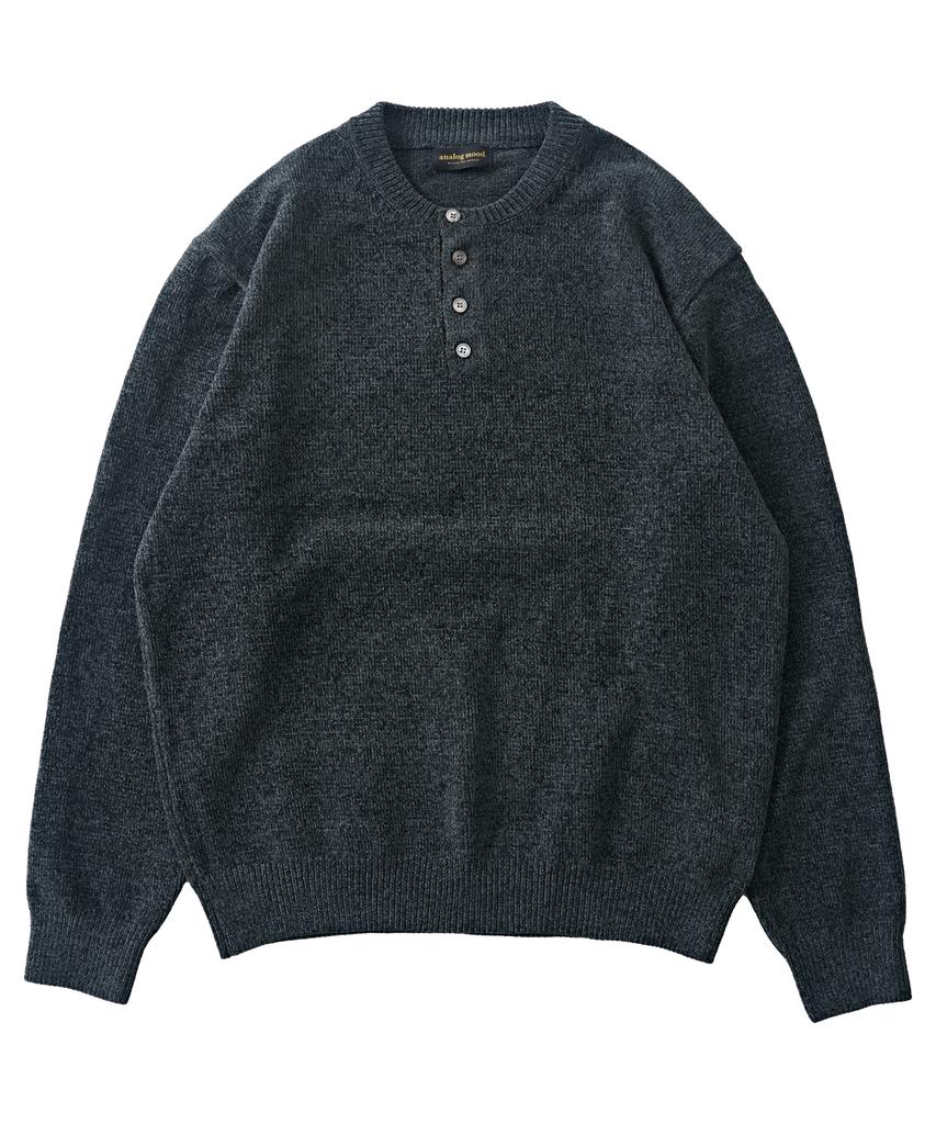 ANALOG MOOD Velour Refined Henley Neck Round Knit (Charcoal)