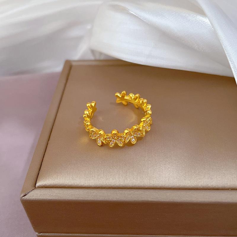 Real Gold Couple Ring, Women'S Tide Fashion Plain Ring, Adjustable Opening Ring, Cold Wind Index Finger Ring