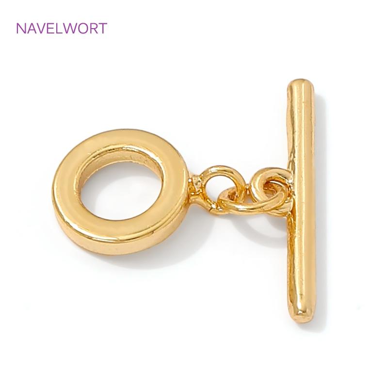 2/4/6Pcs 14K Gold Plated Brass End Beads Toggle Clasp For Jewelry Making,Round OT Clasp For Bracelet,DIY Jewelry Findings
