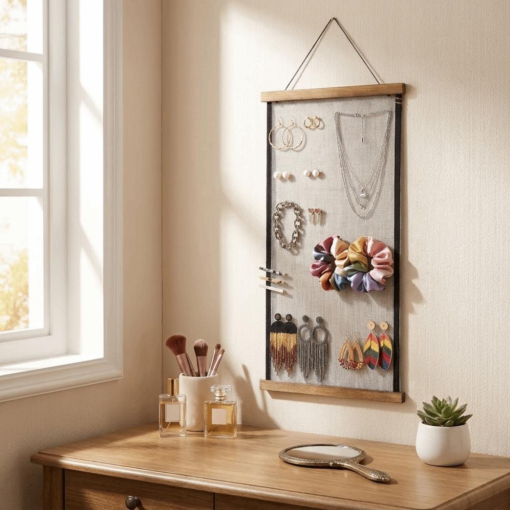 Mesh Grid Jewelry Hanging Storage Rack Large Capacity Mesh Display Rack  Bedroom