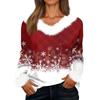 Women's Fashionable Casual V-Neck Christmas Print Long-Sleeved Top