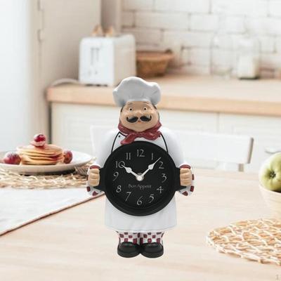 Chef Wall Clock Hanging Decor Creative Modern Ornament, Table for Dining Room Bar Kitchen