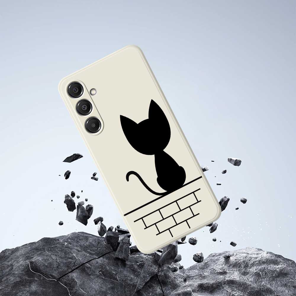 For Samsung Galaxy A16 5G/4G Case Black Cat on the Wall Pattern Printing Straight Edge TPU Phone Back Cover